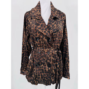 Dots Leopard Print Double-Breasted Trench Coat - Brown & Black
